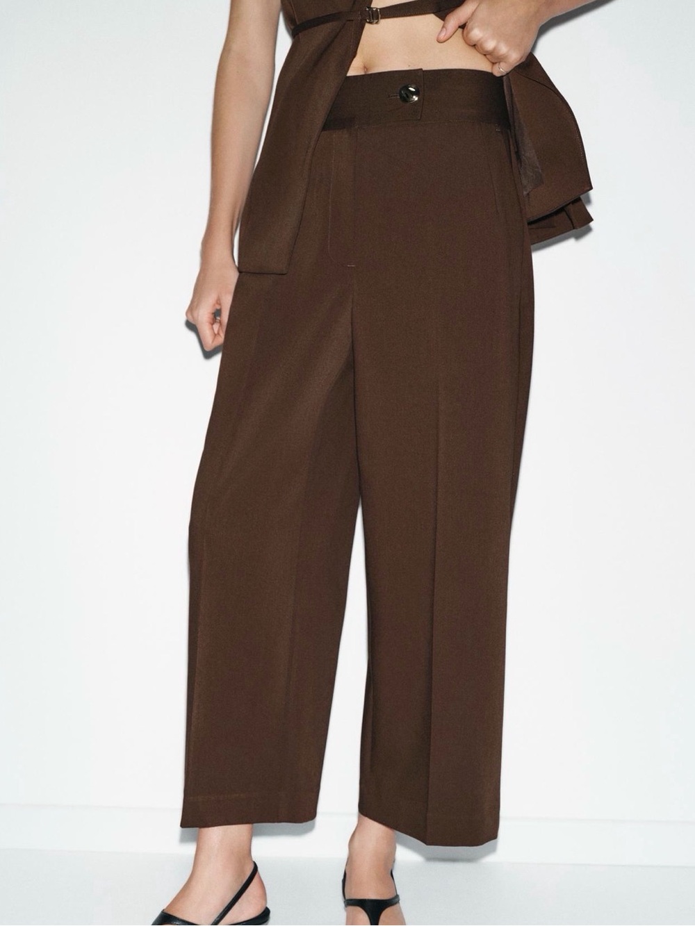 Zara Women's Brown Wide-Leg Tailored Pants - Picture 2 of 10